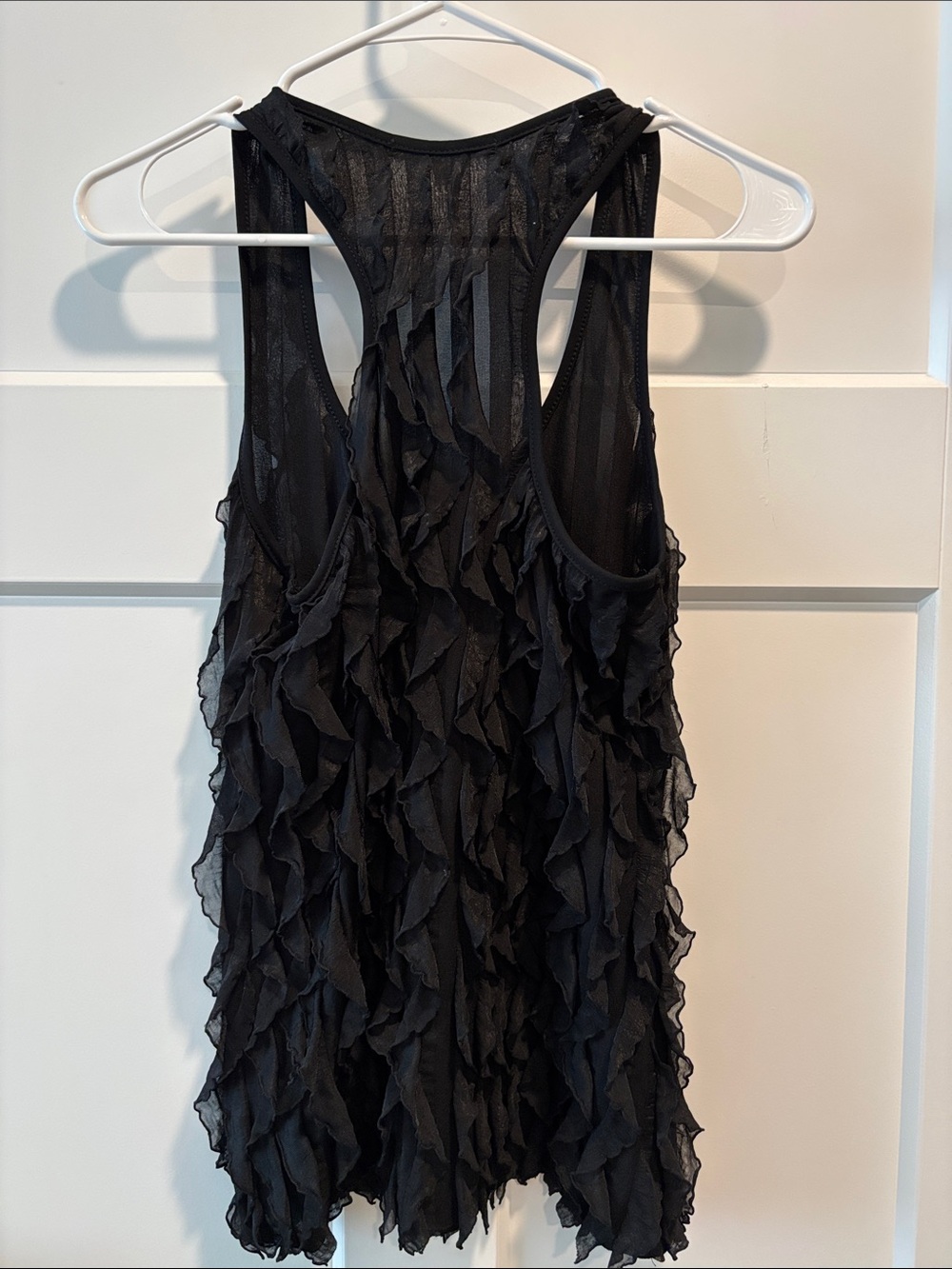 Women's Black Ruffle Racerback Tank Top - Picture 2 of 2